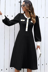 Women'S Casual Long Sleeve Midi Dress 2024 Striped Fall Sweater Dress Work Button Pleated a Line Ribbed Knit Dresses