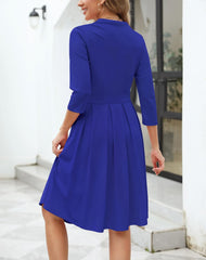 Women 2024 Fall Midi Dress Vneck 3/4 Sleeve Business Casual Work Teacher Church Knit Pleated a Line Dresses