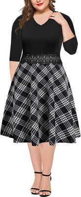 Women'S Elegant Lace Embroidery plus Size Flared A-Line Swing Casual Party Cocktail Dresses with Pockets