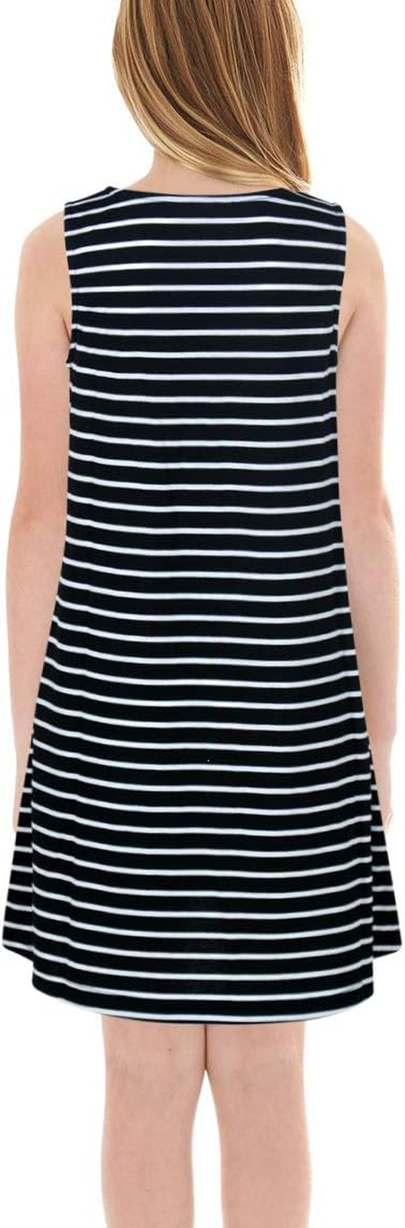 Girl'S Summer Casual Loose Tank Swing Midi Cute Shift Dress with Pockets for 4-14T Kids