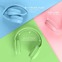 Kids Headphones for School Bulk Set 5-Pack On-Ear, 3.5Mm, Wired Headphones for Schools & Libraries – Adjustable, Cushioned Headphones (Mixed Colors)