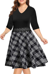 Women'S Elegant Lace Embroidery plus Size Flared A-Line Swing Casual Party Cocktail Dresses with Pockets